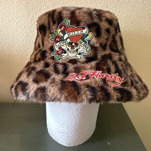 Ed Hardy Brown woman Leopard Print Bucket Hat